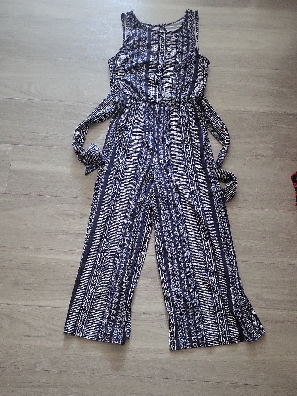 A. Byer Navy and White Patterned Sleeveless Jumpsuit